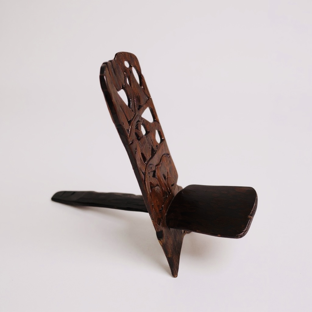 African Hand Carved Wooden Folding Chair - Image 2